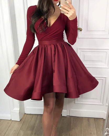 Elegant velvet long sleeved satin ruffled Homecoming dress