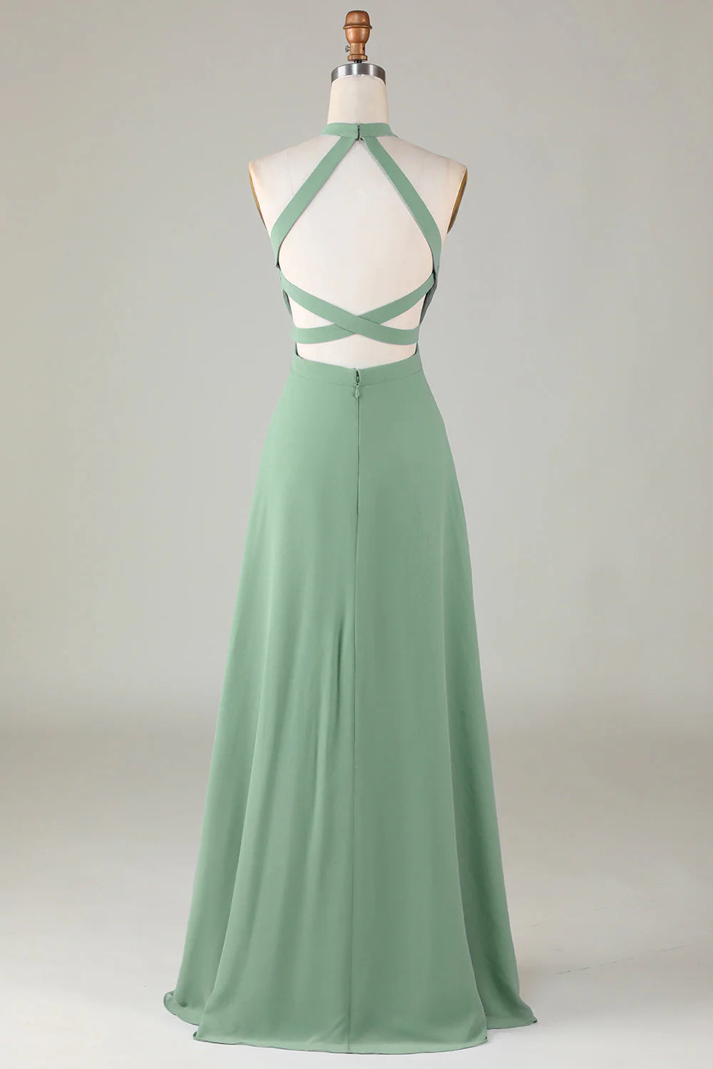 A-shaped backless matcha front slit bridesmaid dress