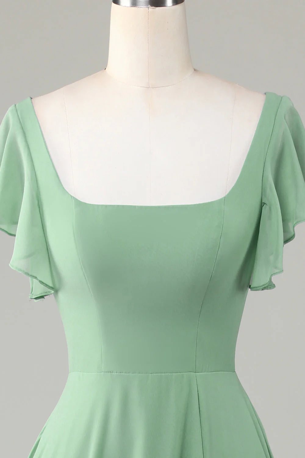 Lotus edge square collar matcha bridesmaid dress