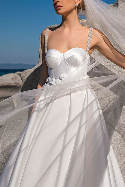 Ball Dress Sweetheart 3D Sticker Satin Wedding Dress