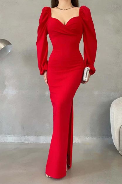 Minimally Tight Sweetheart Long Sleeve Long Evening Dress