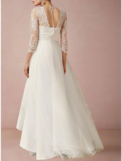 A-line/Princess V-neck Asymmetric Lace Wedding Dress