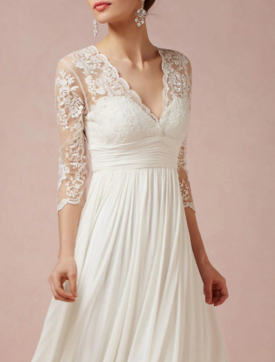 A-line/Princess V-neck Asymmetric Lace Wedding Dress