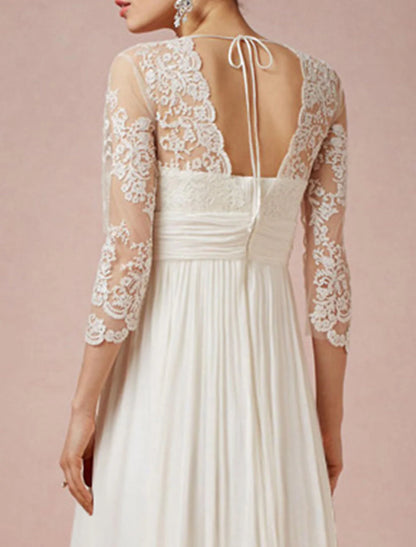 A-line/Princess V-neck Asymmetric Lace Wedding Dress