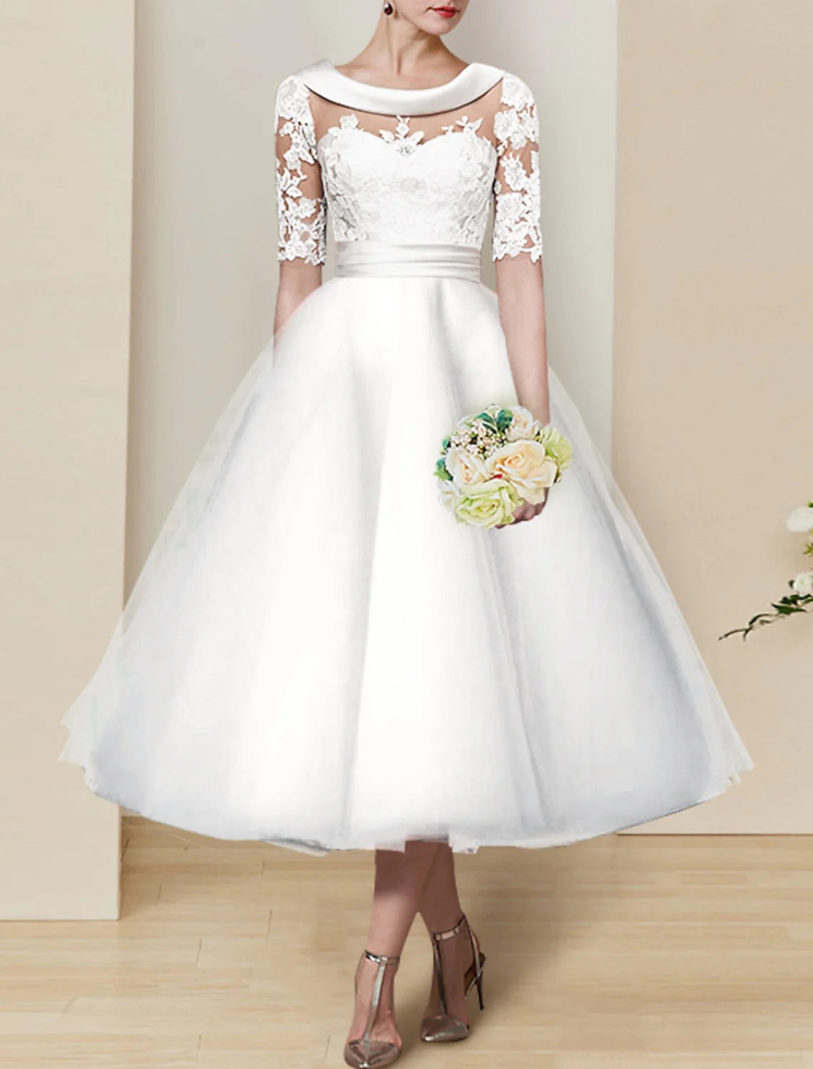 Ball Dress Tea Long Lace Wedding Dress