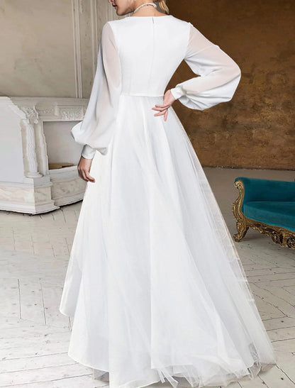 A-line/Princess V-neck Asymmetric Wedding Dress