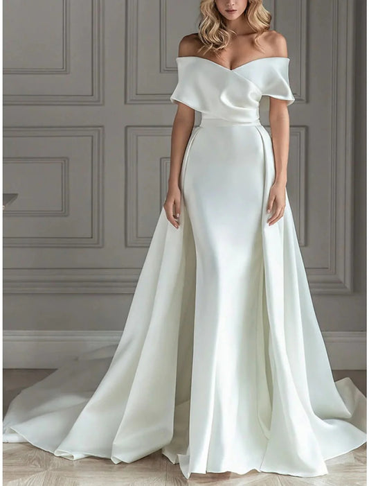 A-line/Princess Off Shoulder Floor Wedding Dress