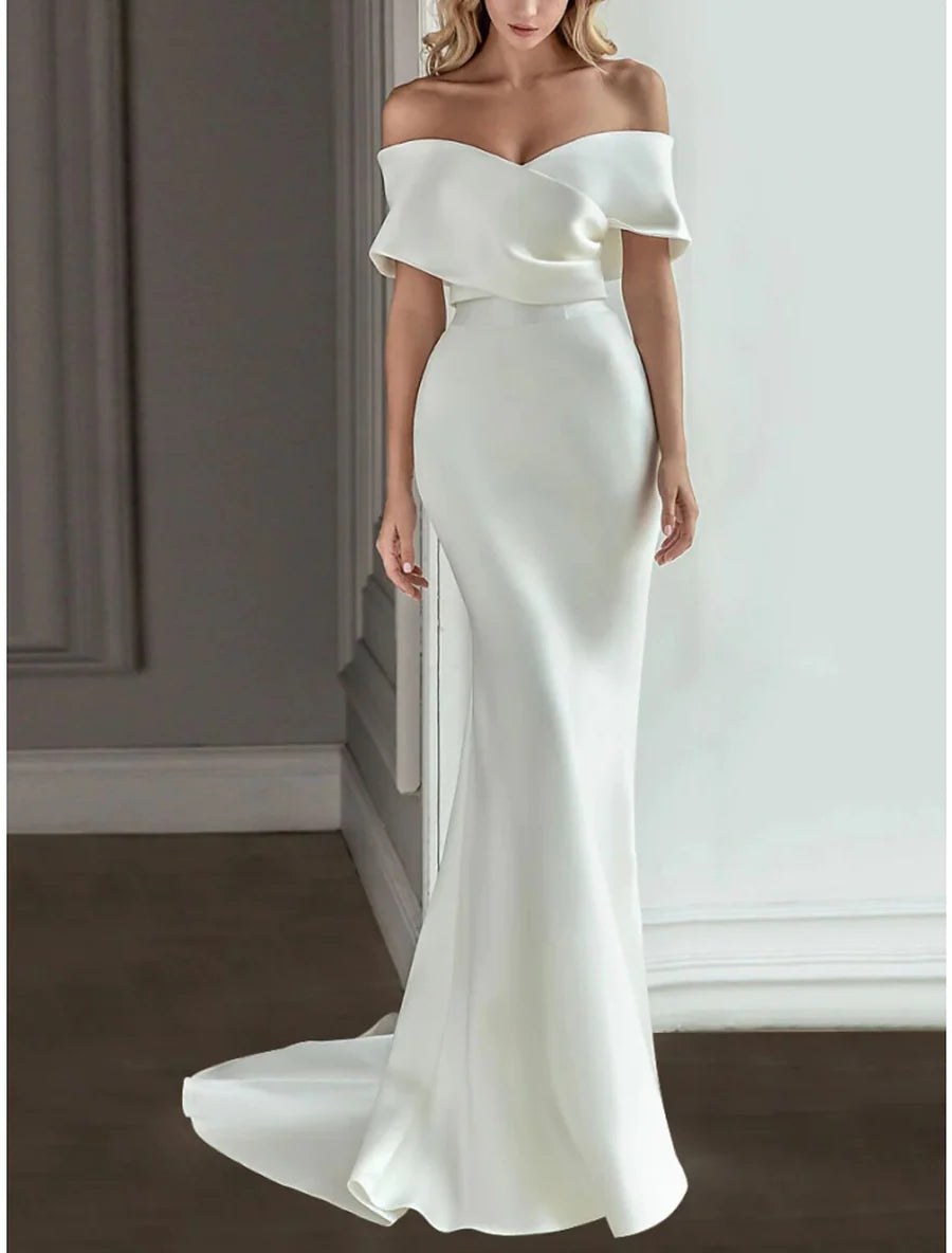 A-line/Princess Off Shoulder Floor Wedding Dress