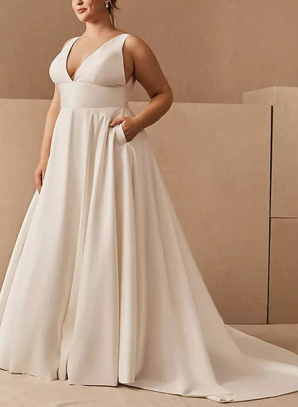 A-line/Princess V-neck Large Pocket Wedding Dress