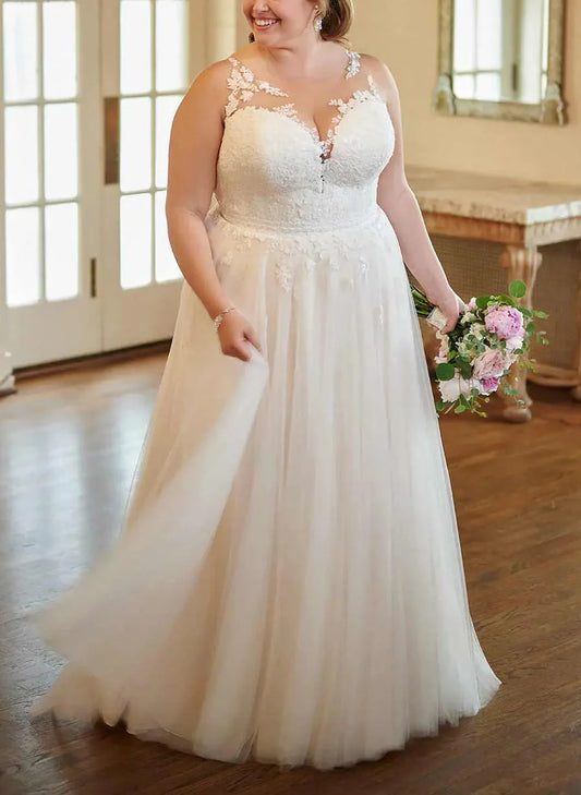 A-line/Princess V-neck Large Sticker Lace Wedding Dress