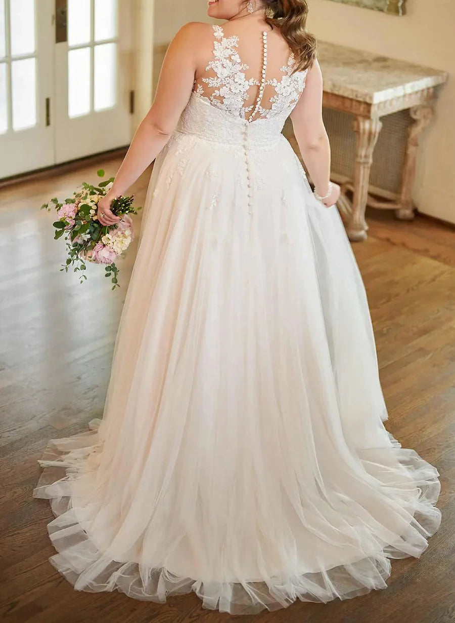 A-line/Princess V-neck Large Sticker Lace Wedding Dress