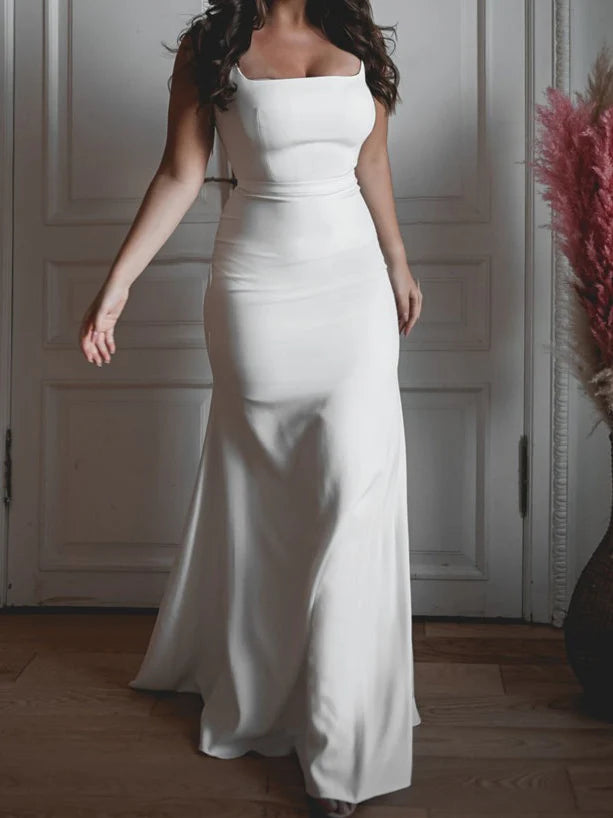 Trumpet/fishtail square neck and floor wedding dress