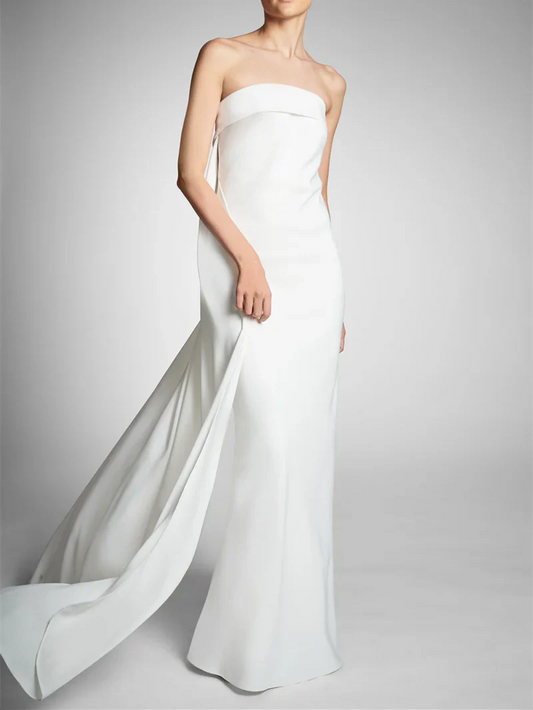 Bow tight fitting/straight tube strapless and sleeveless wedding dress