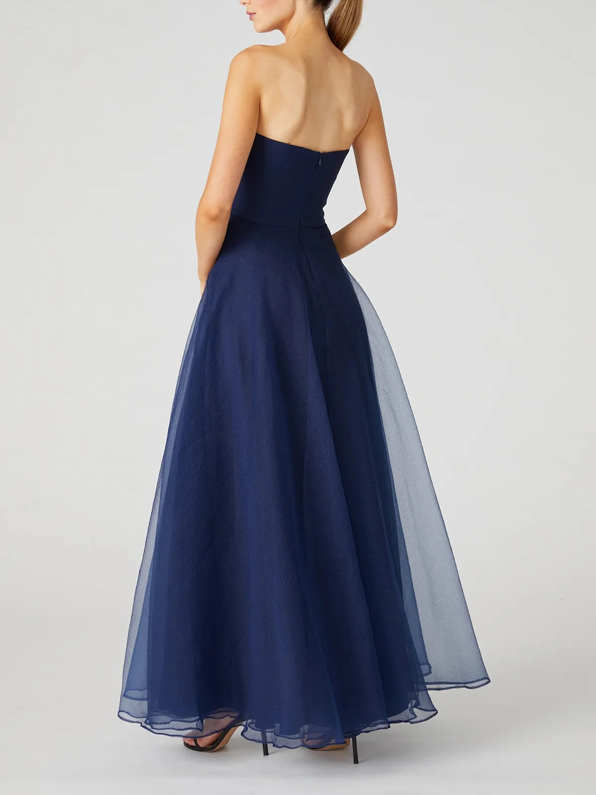 A-line/Princess strapless sleeveless ruffled edge and ankle evening dress