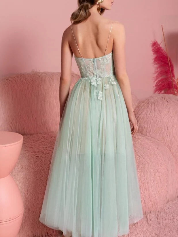 A-line/Princess Strapless Sleeveless Tea Belt Decal Cocktail Dress