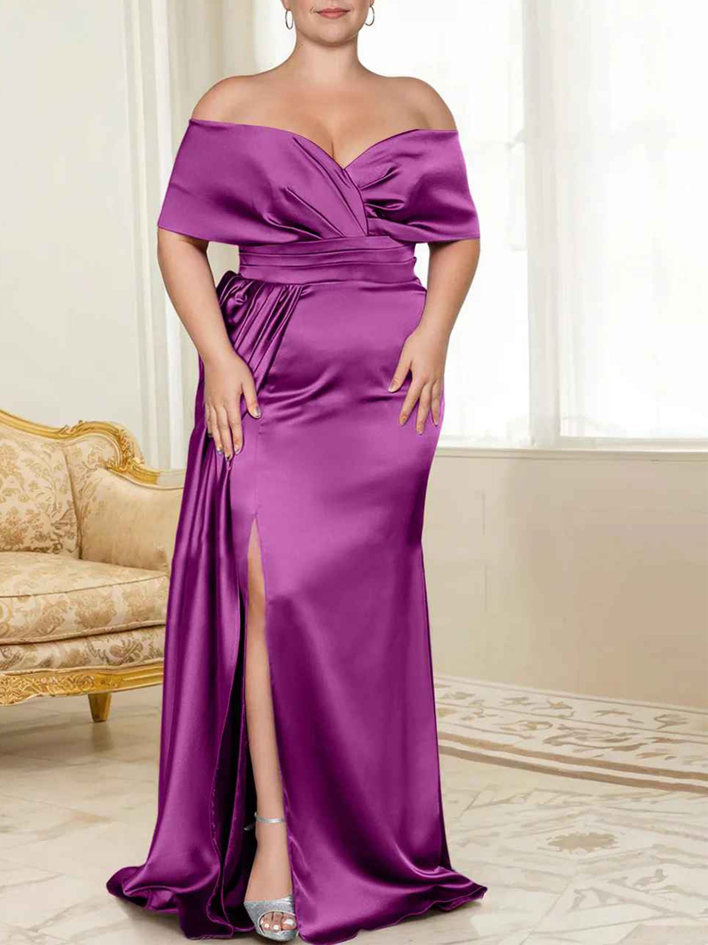 Speaker/Fishtail Off Shoulder Mother of the bride dress