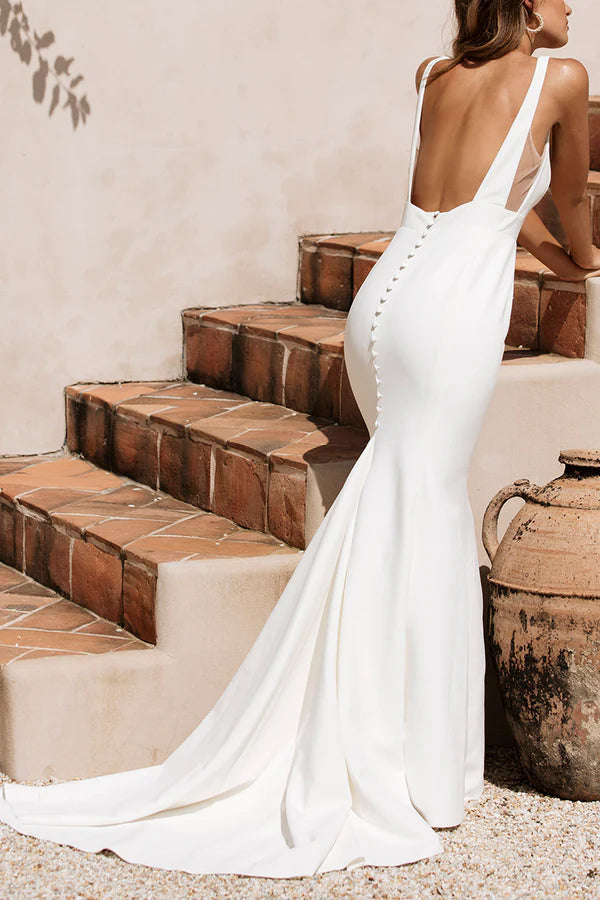 Tight square minimalist fishtail wedding dress Bohemian style bride dress