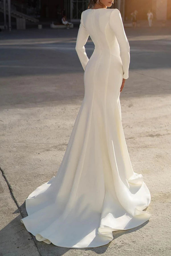 Illusion V-neck Mermaid/Horn Wedding Dress with Sleeves Bohemian Bridal Dress