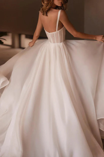 A line Sweetheart Hall casual wedding dress with beaded minimalist bride dress