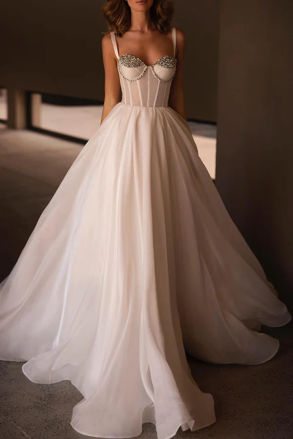 A line Sweetheart Hall casual wedding dress with beaded minimalist bride dress