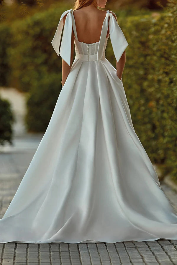 A Line Sweetheart Pearl Satin Pocket Wedding Dress Wedding Dress