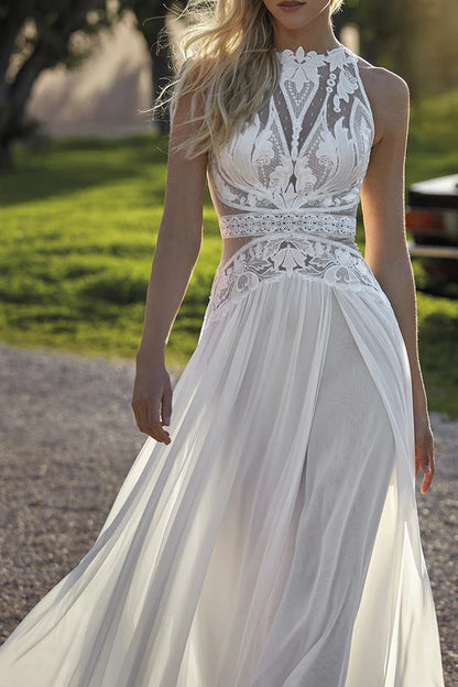 A-line gemstone lace top Bohemian wedding dress bride dress