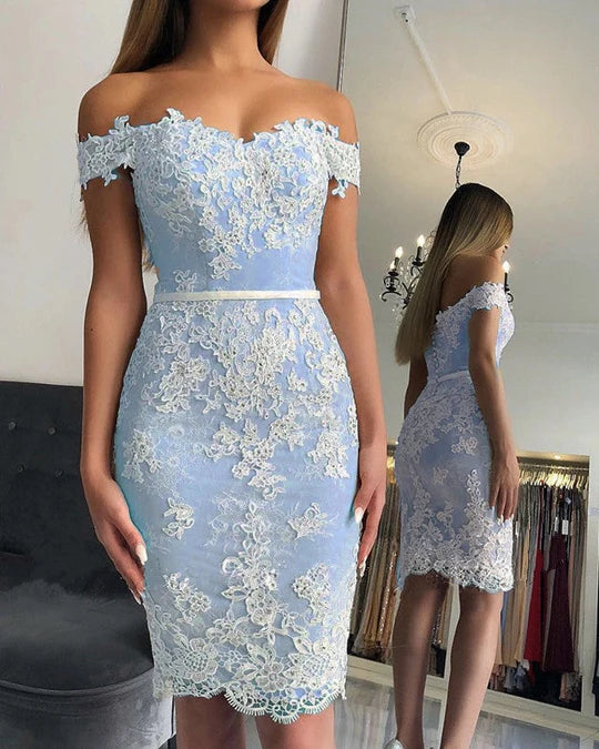 Off shoulder lace tight Homecoming dress