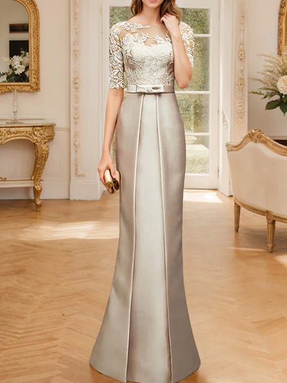 Sheath/column hallucination collar to floor length mother of the bride dress