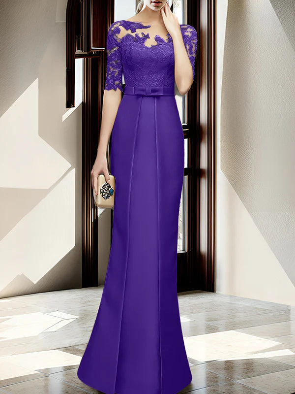 Sheath/column hallucination collar to floor length mother of the bride dress