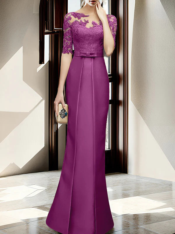 Sheath/column hallucination collar to floor length mother of the bride dress