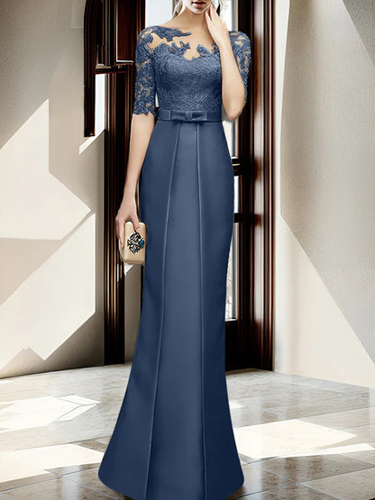 Sheath/column hallucination collar to floor length mother of the bride dress