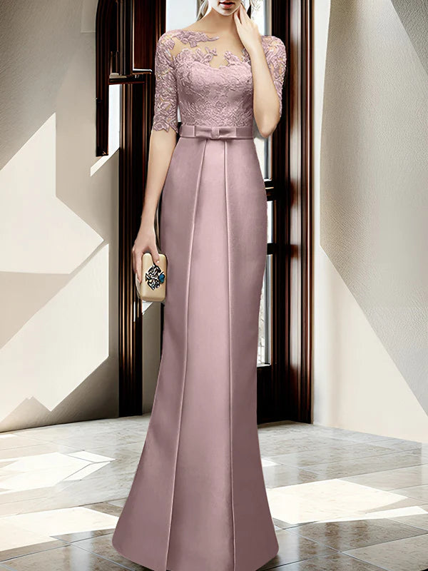 Sheath/column hallucination collar to floor length mother of the bride dress