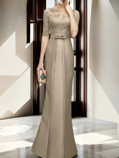 Sheath/column hallucination collar to floor length mother of the bride dress