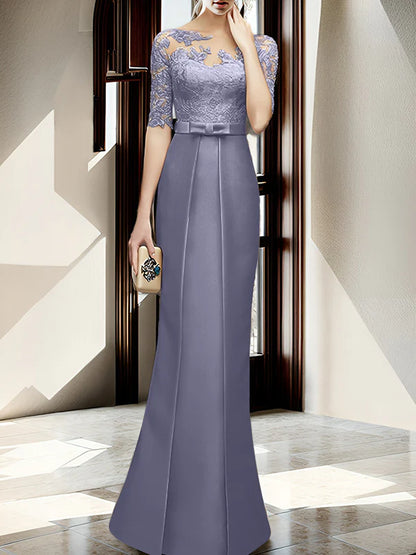 Sheath/column hallucination collar to floor length mother of the bride dress