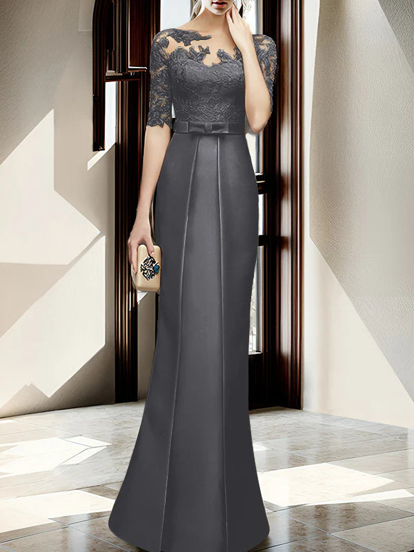 Sheath/column hallucination collar to floor length mother of the bride dress