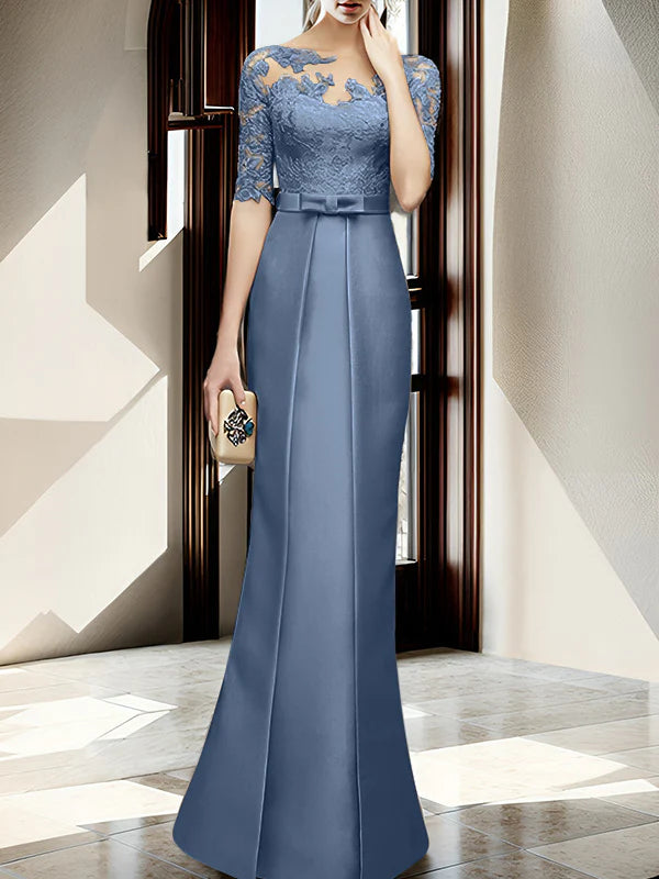 Sheath/column hallucination collar to floor length mother of the bride dress