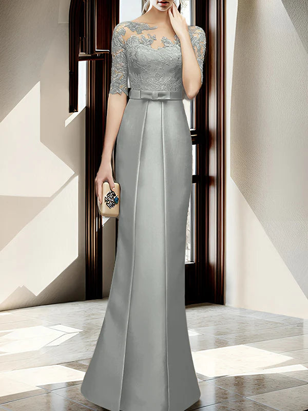 Sheath/column hallucination collar to floor length mother of the bride dress