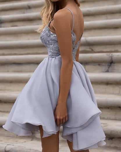 Short organza applique thin shoulder strap Homecoming dress