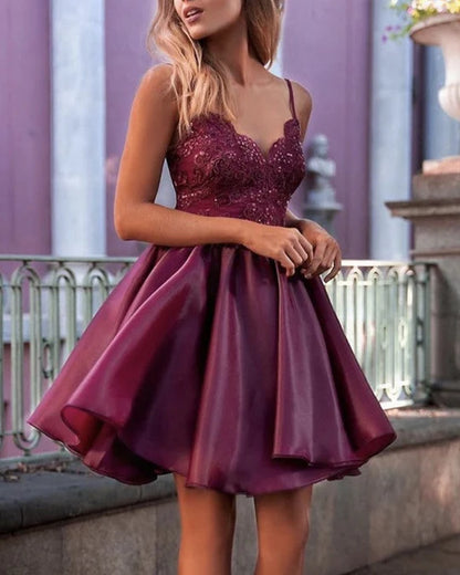 Short organza applique thin shoulder strap Homecoming dress