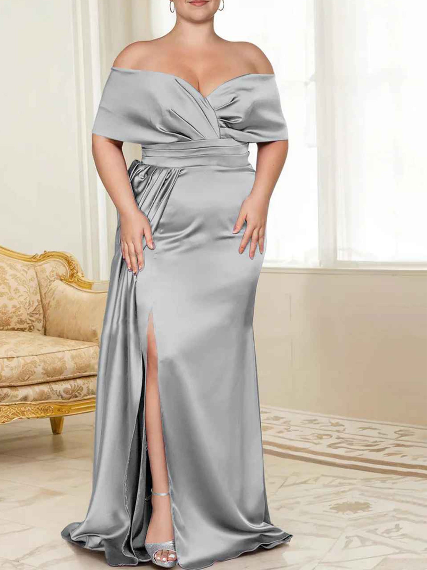 Speaker/Fishtail Off Shoulder Mother of the bride dress