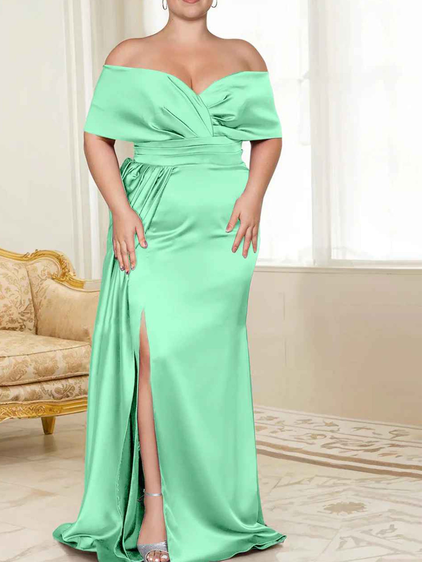 Speaker/Fishtail Off Shoulder Mother of the bride dress