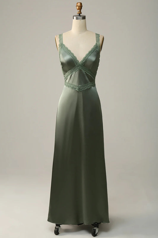 Eucalyptus V-neck long bridesmaid dress