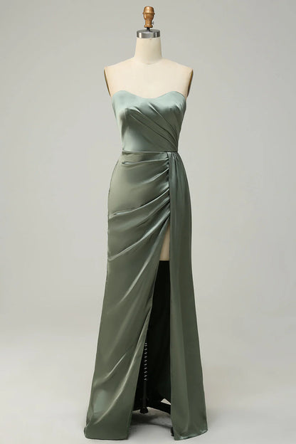 Split top eucalyptus long bridesmaid dress