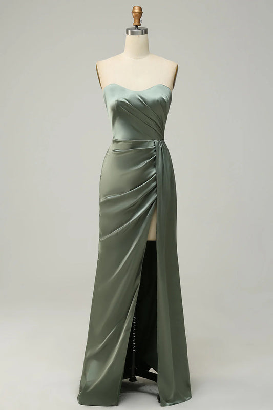 Split top eucalyptus long bridesmaid dress