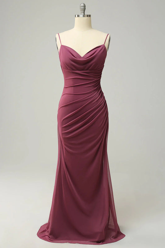 Tight thin shoulder strap desert rose oversized backless bridesmaid dress