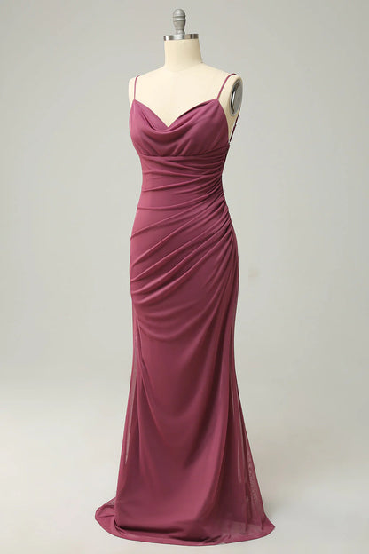 Tight thin shoulder strap desert rose oversized backless bridesmaid dress