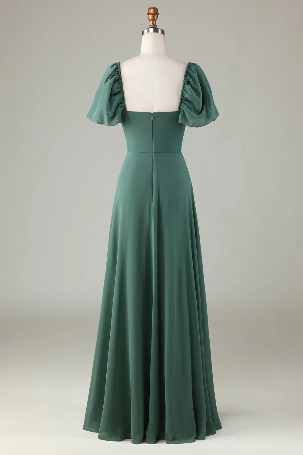 Chiffon Bubble Sleeves Eucalyptus Bridesmaid Dress