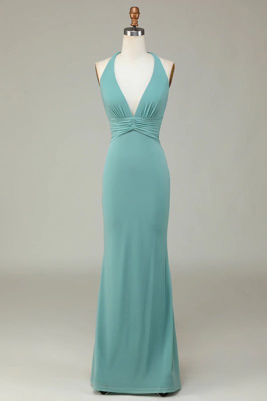 Mermaid neck hanging sea glass bridesmaid dress