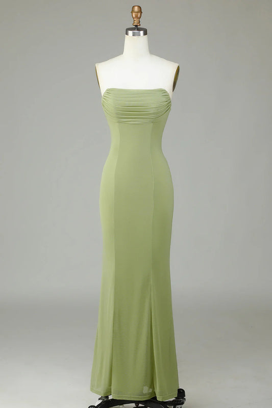 Lemon green fish tail strapless bridesmaid dress