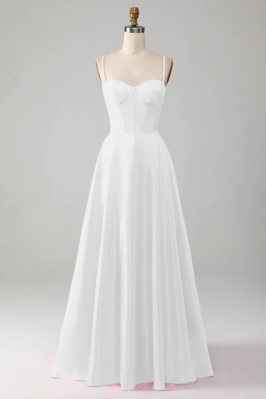 Minimalist white tight fitting corset wedding dress